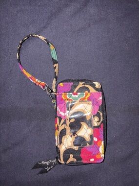 Floral Quilted Wristlet Card Holder - Pink, Black, Tan